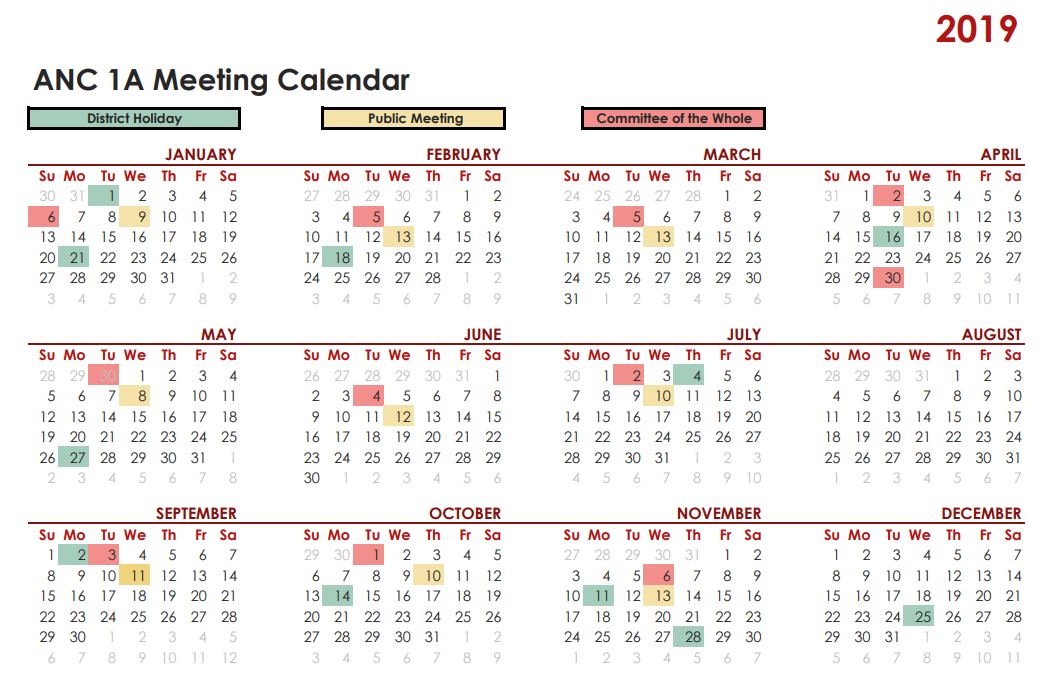 Meeting Calendar Advisory Neighborhood Commission 1A